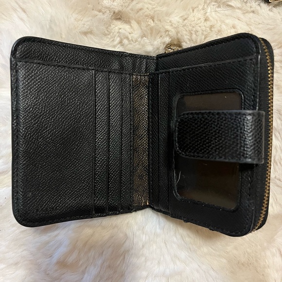 Black and white Coach purse with removable strap and matching black Coach wallet - Picture 2 of 3